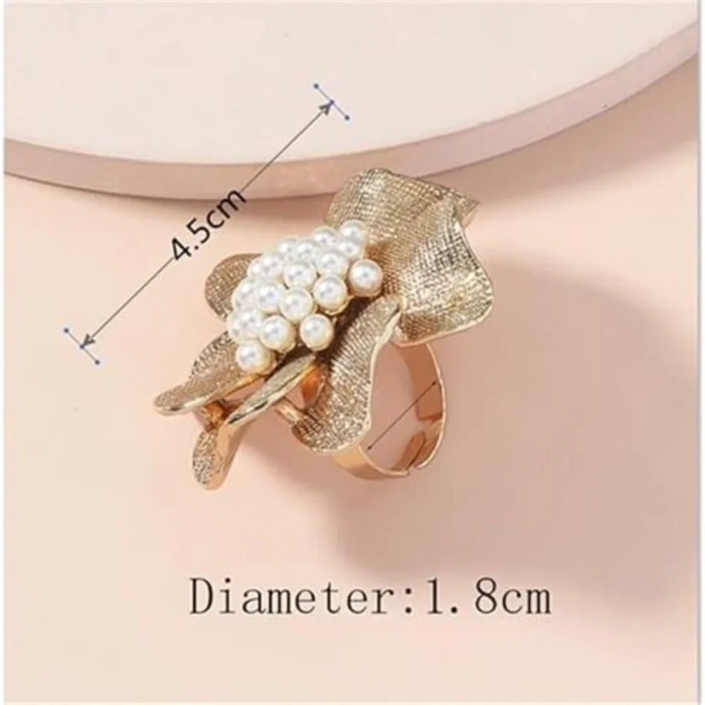 Vintage Pearl Flower Statement Ring – Bold Romantic Accessory Adjustable